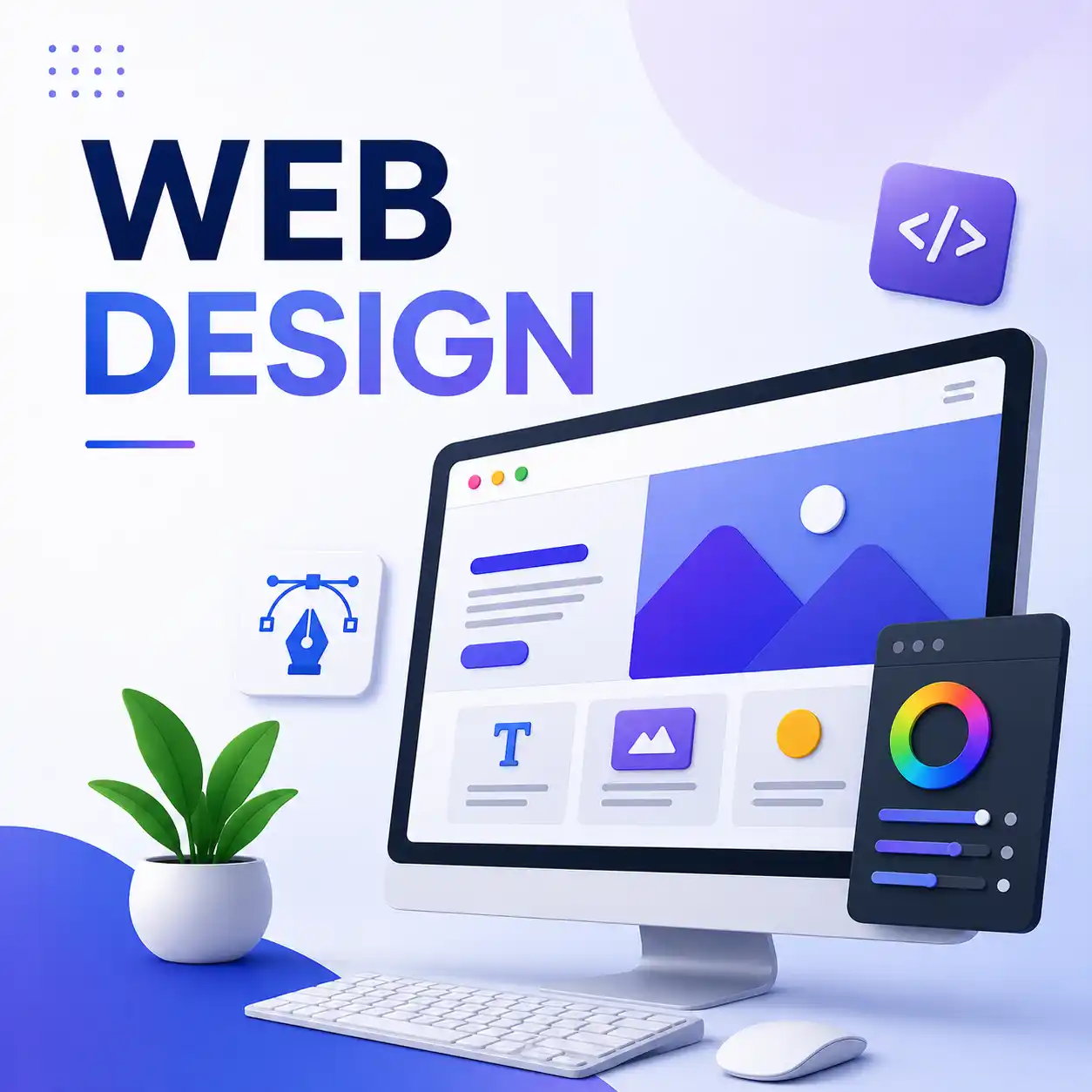 Professional web design cover image with UI design interface and creative tools by the best digital marketing strategist in Kannur.
